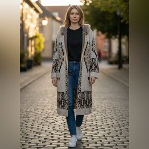 Northern Angel Sweater Women L Southwestern Boho Aztec Duster Zip Anthropologie